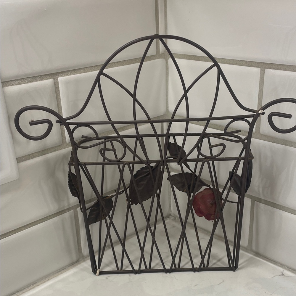 Decorative Metal Wall Basket with Rose Design - Picture 3 of 3